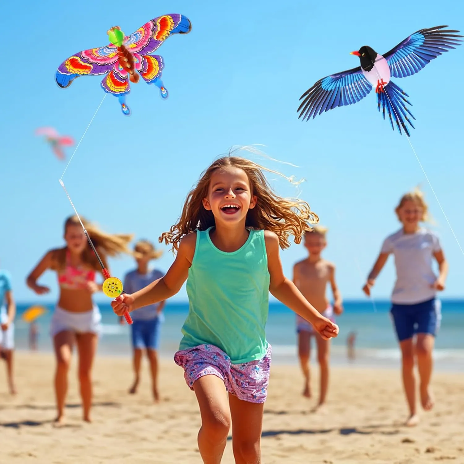 1Set Cartoon Butterfly & Eagle Kite for Kids - 164ft/50m String with Handle - Summer Outdoor Flying Kite Toy for Children