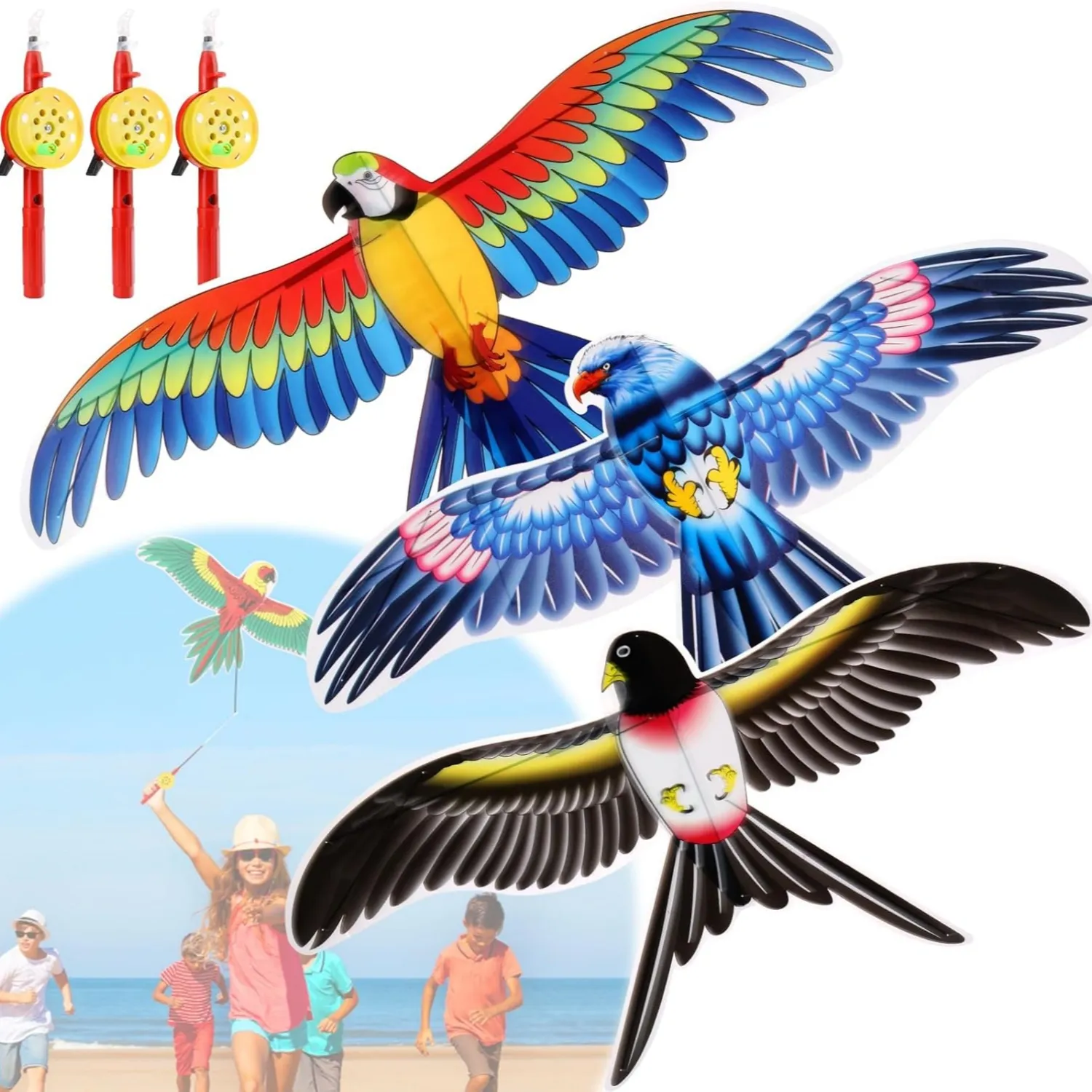 1Set Cartoon Butterfly & Eagle Kite for Kids - 164ft/50m String with Handle - Summer Outdoor Flying Kite Toy for Children