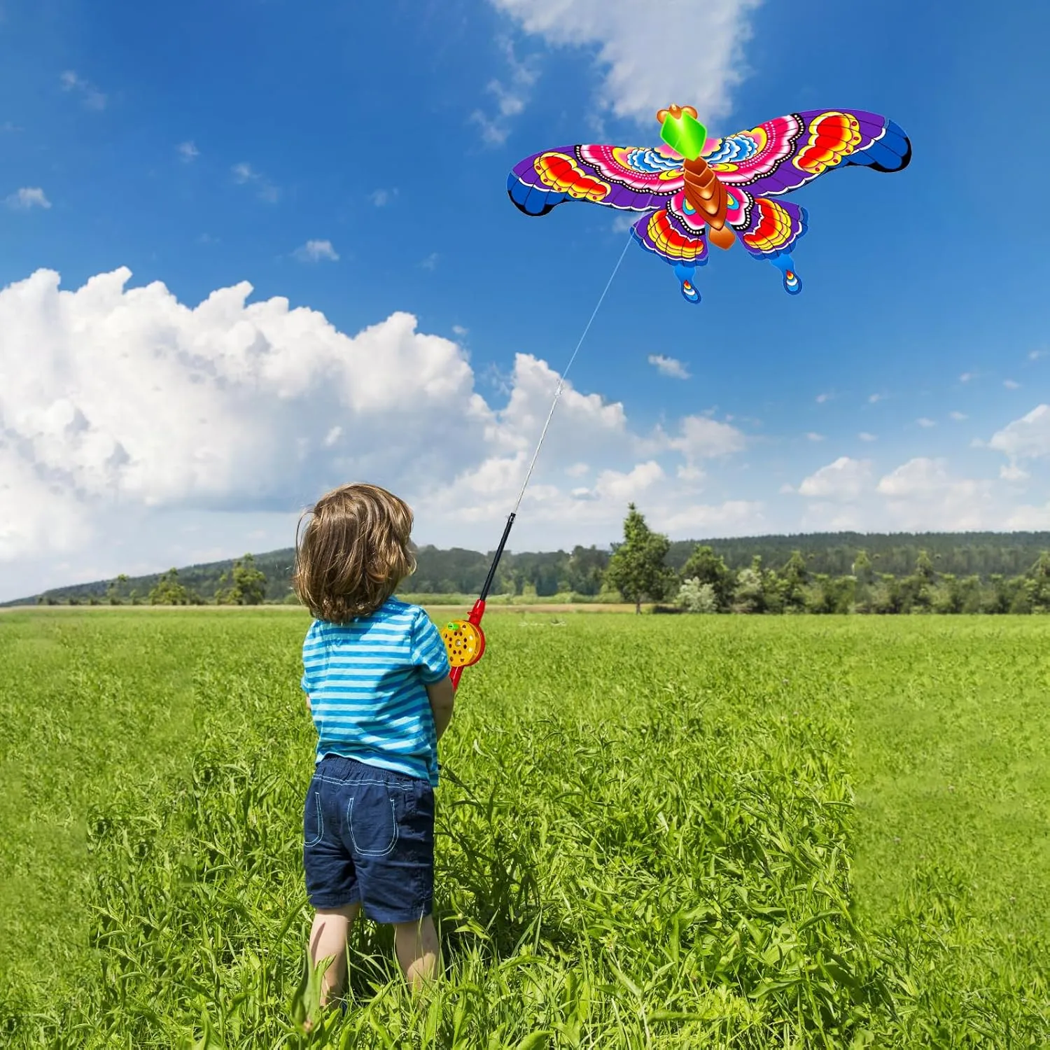 1Set Cartoon Butterfly & Eagle Kite for Kids - 164ft/50m String with Handle - Summer Outdoor Flying Kite Toy for Children