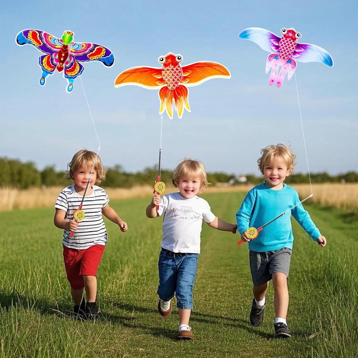 1Set Cartoon Butterfly & Eagle Kite for Kids - 164ft/50m String with Handle - Summer Outdoor Flying Kite Toy for Children