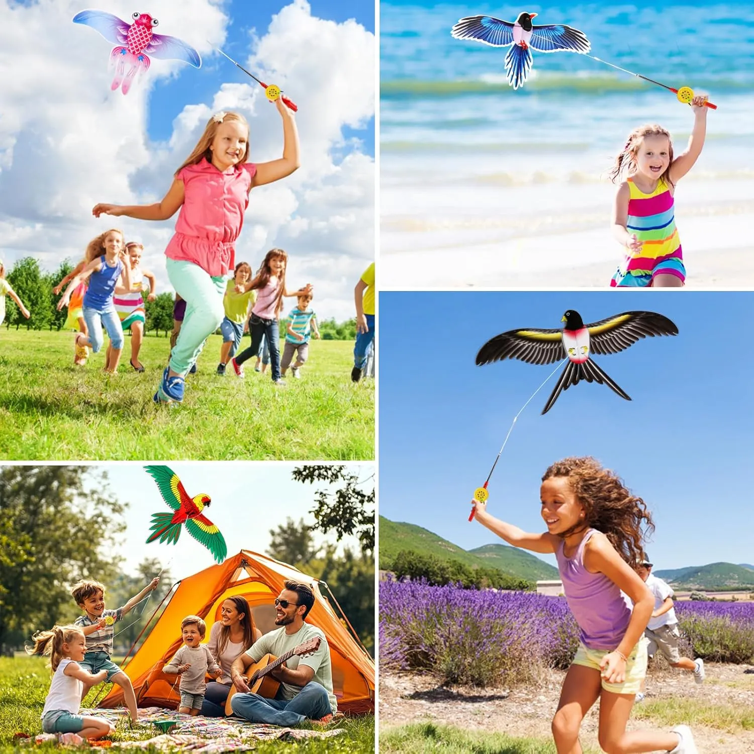 1Set Cartoon Butterfly & Eagle Kite for Kids - 164ft/50m String with Handle - Summer Outdoor Flying Kite Toy for Children