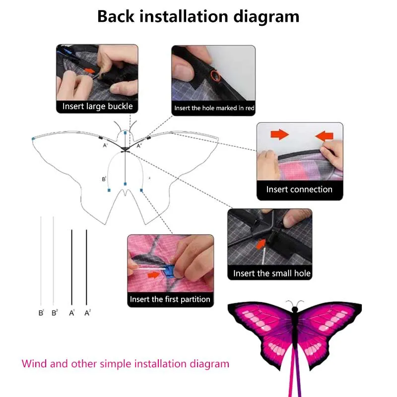 Colorful Butterfly Kite With 100M Handle Line Beautiful Butterfly 1.45M Kite Air Bounce Children's Kite Outdoor Sports Toys