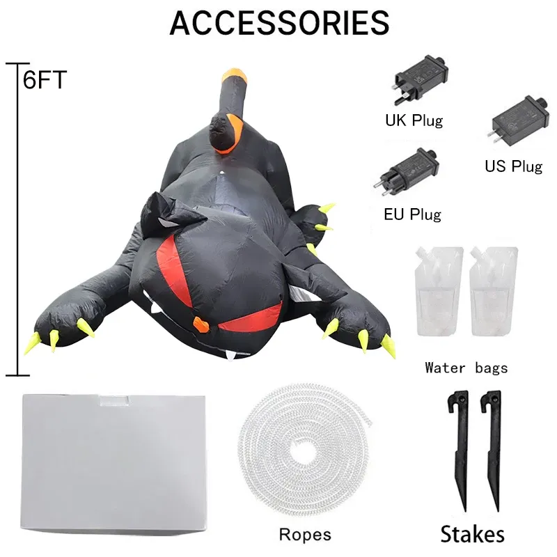 1.8M Inflatable Toys Black Cat Shakes Head Garden Party Ornament Built-in LED Lights Up Ghost Festival Yard Garden Lawn Indoor