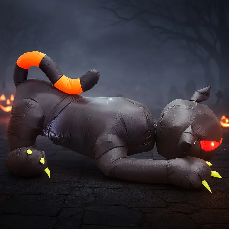 1.8M Inflatable Toys Black Cat Shakes Head Garden Party Ornament Built-in LED Lights Up Ghost Festival Yard Garden Lawn Indoor
