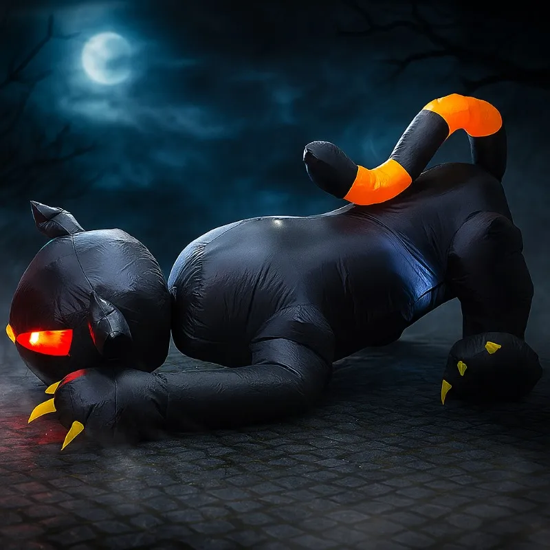 1.8M Inflatable Toys Black Cat Shakes Head Garden Party Ornament Built-in LED Lights Up Ghost Festival Yard Garden Lawn Indoor
