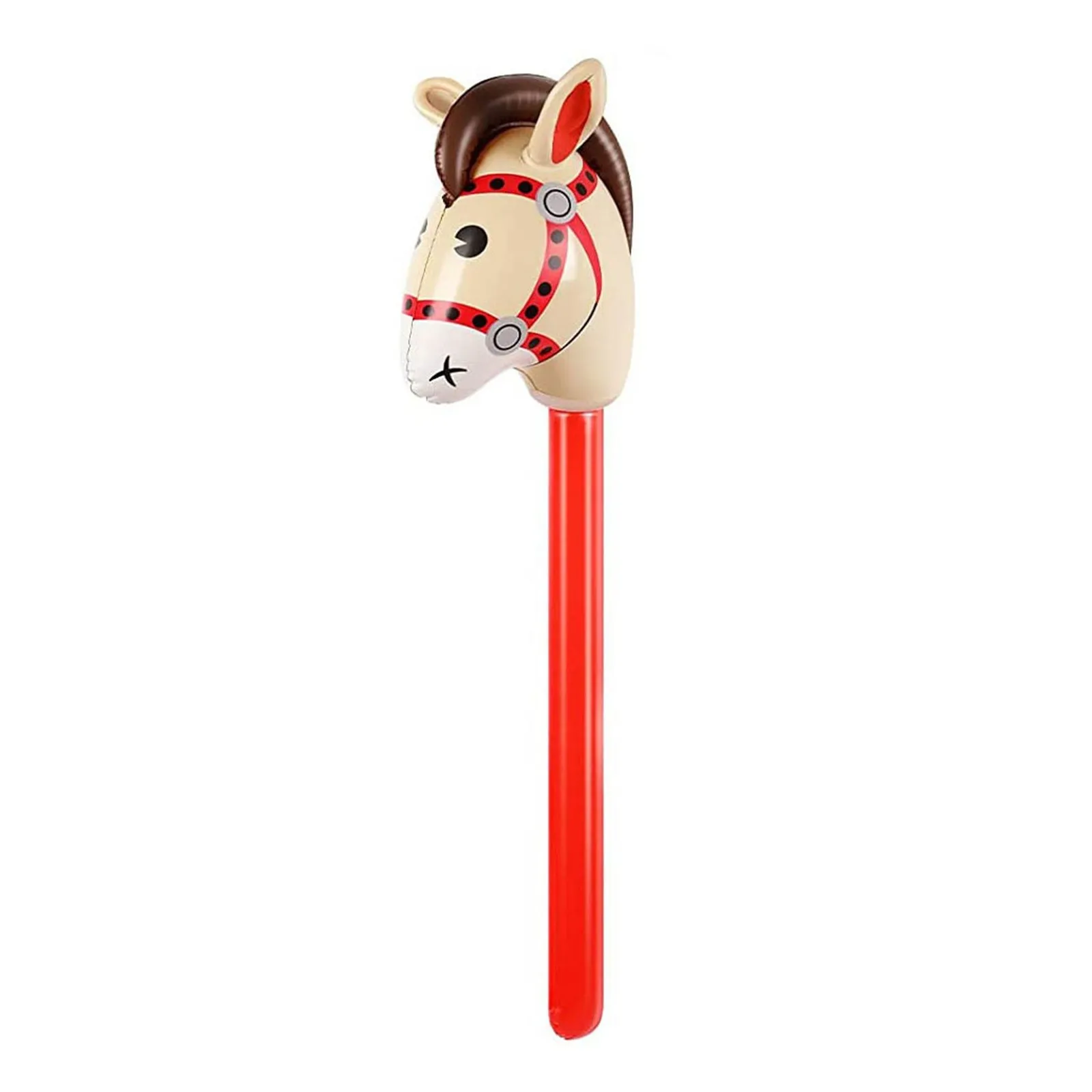 37 Inches Inflatable Stick Horse Head Pony Stick Balloon Cowboy Cowgirl Farm Animal Themed Birthday Party Decor Gift Toy