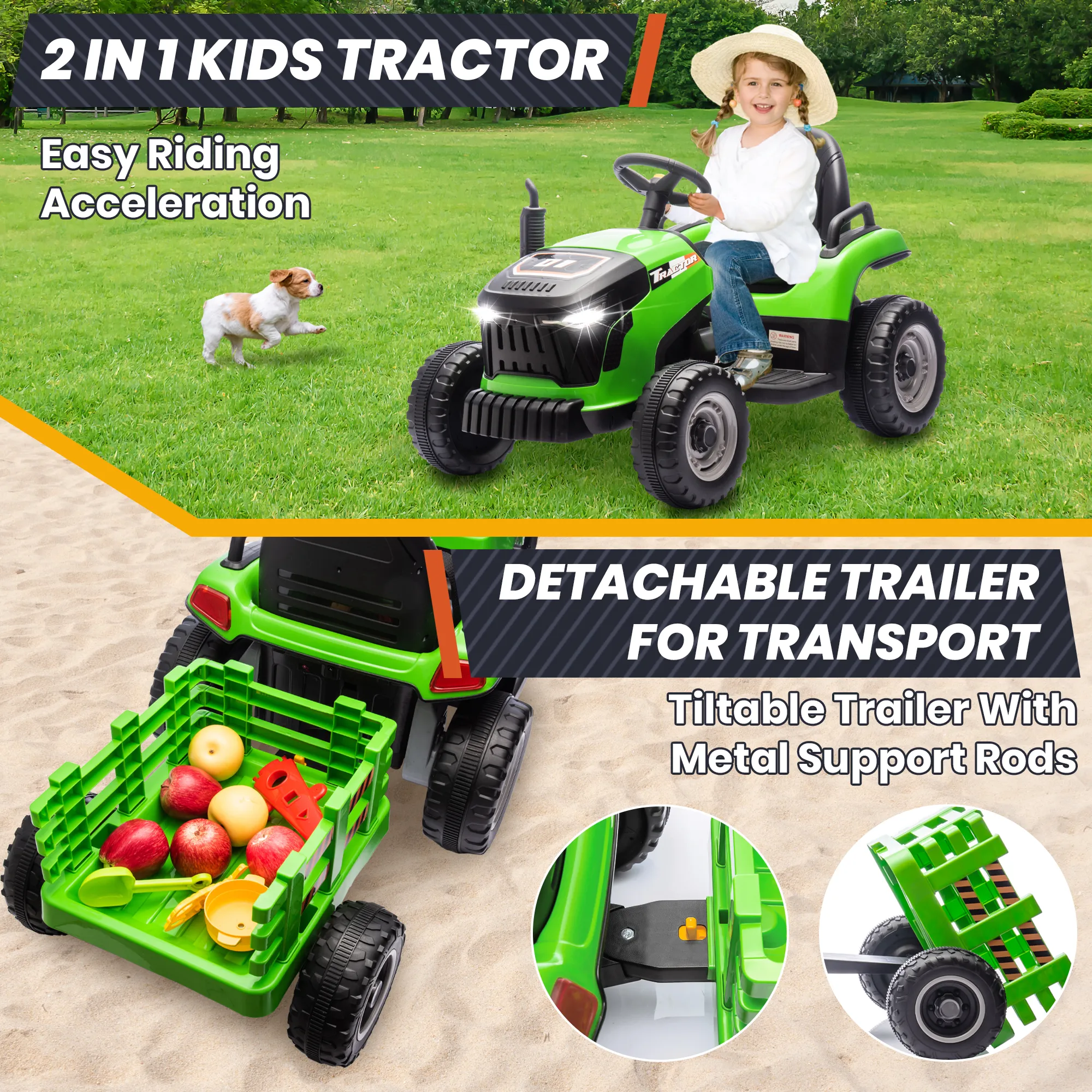 Joyracer 24 Volts Ride on Toys Vehicle w/Remote Control, 2 Seater Powered Ride on Tractor Truck, Electric Car for Kids 2-6 Gifts