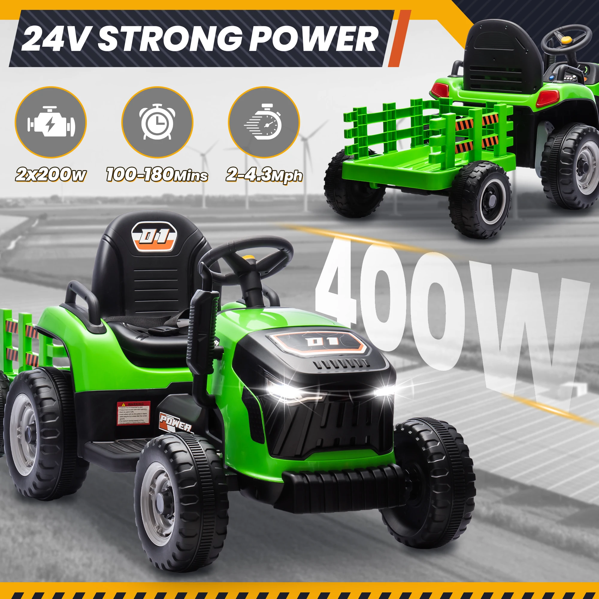 Joyracer 24 Volts Ride on Toys Vehicle w/Remote Control, 2 Seater Powered Ride on Tractor Truck, Electric Car for Kids 2-6 Gifts