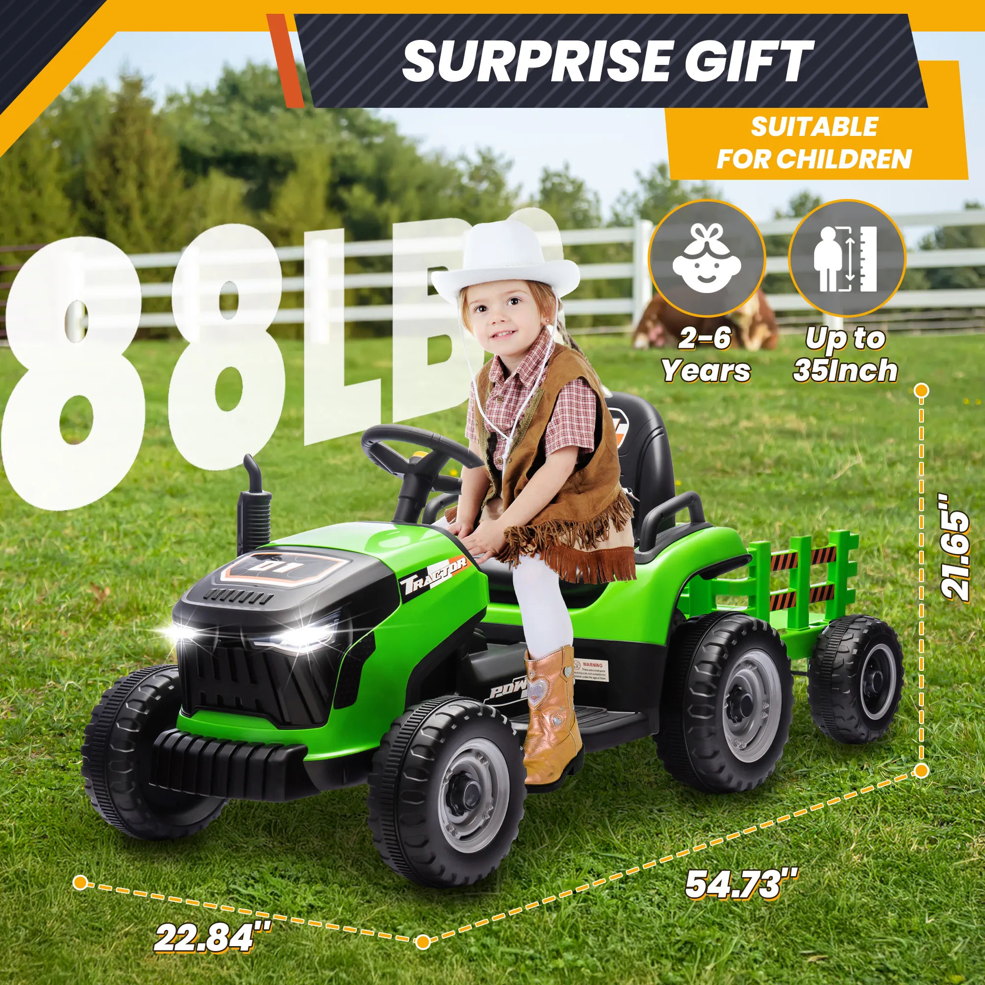 Joyracer 24 Volts Ride on Toys Vehicle w/Remote Control, 2 Seater Powered Ride on Tractor Truck, Electric Car for Kids 2-6 Gifts