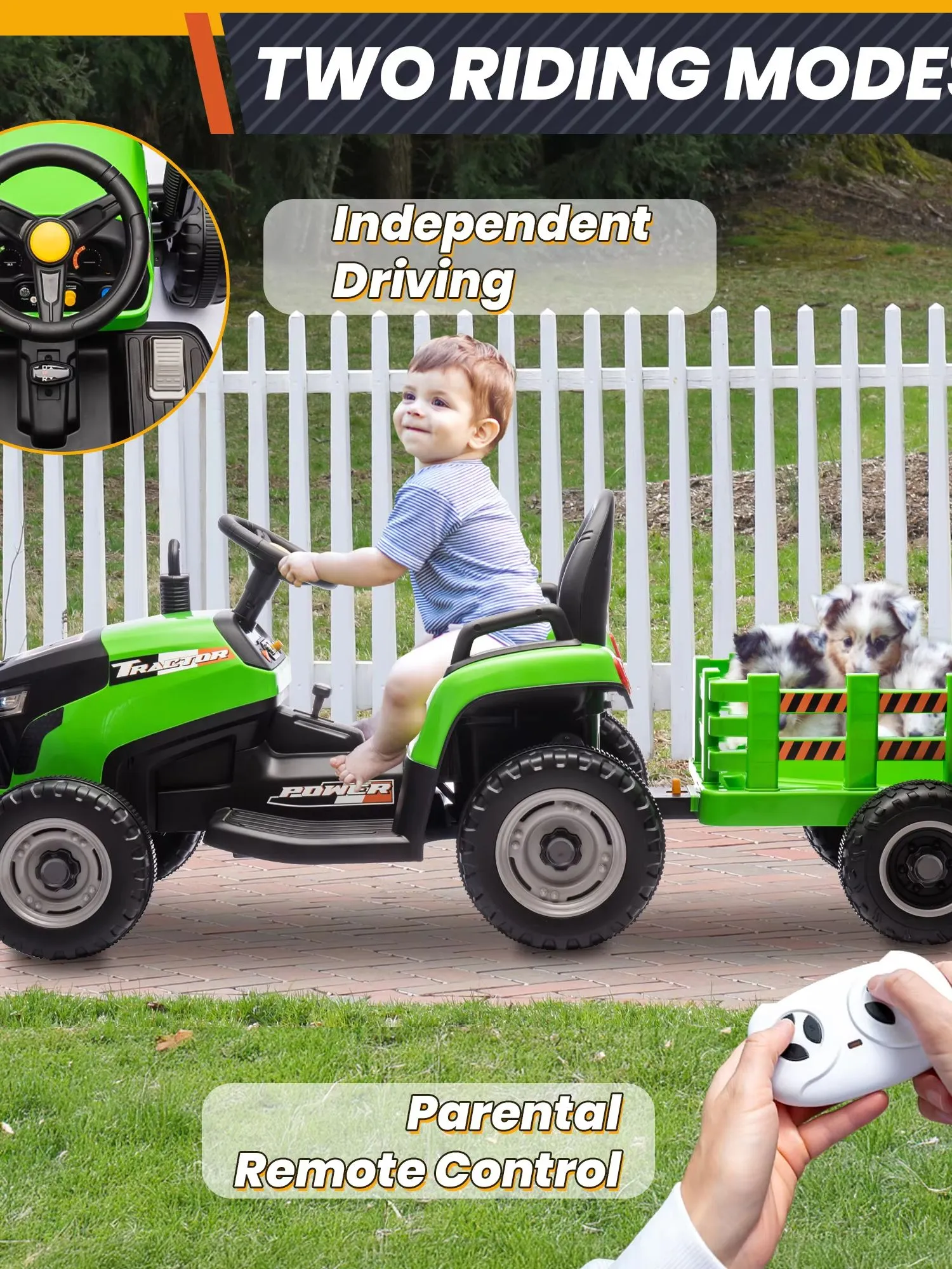 Joyracer 24 Volts Ride on Toys Vehicle w/Remote Control, 2 Seater Powered Ride on Tractor Truck, Electric Car for Kids 2-6 Gifts