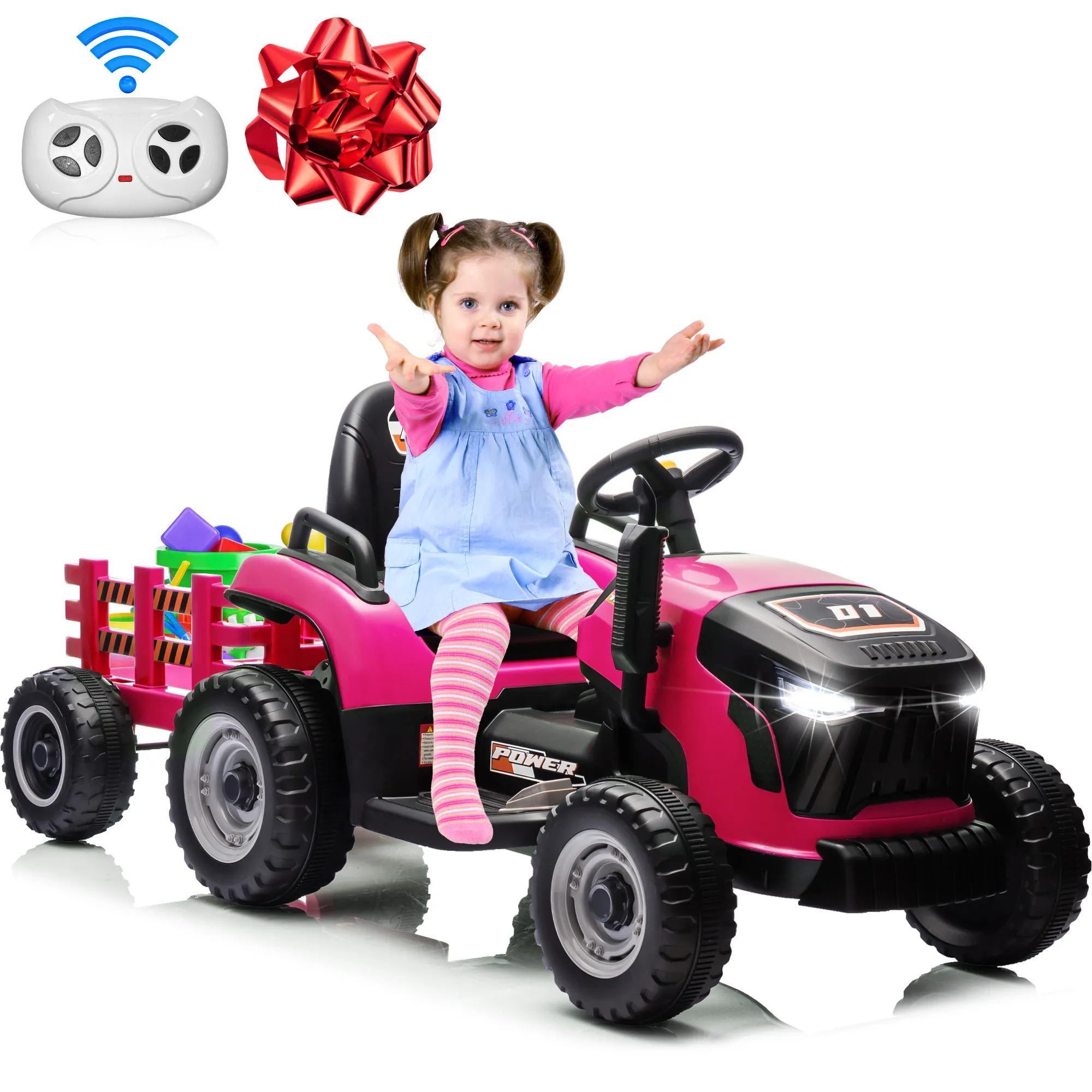 Joyracer 24 Volts Ride on Toys Vehicle w/Remote Control, 2 Seater Powered Ride on Tractor Truck, Electric Car for Kids 2-6 Gifts