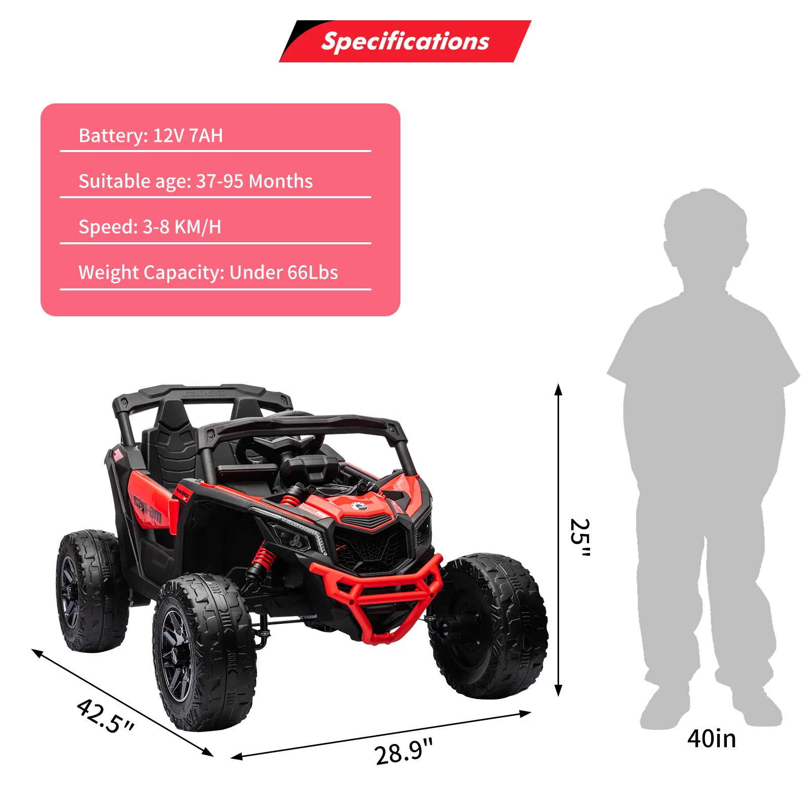 Kids UTV, Electric Ride on UTV Car, Licensed Can-Am Electric Off-Road Car, Ride On Truck Car w/Remote Control, Large Seat