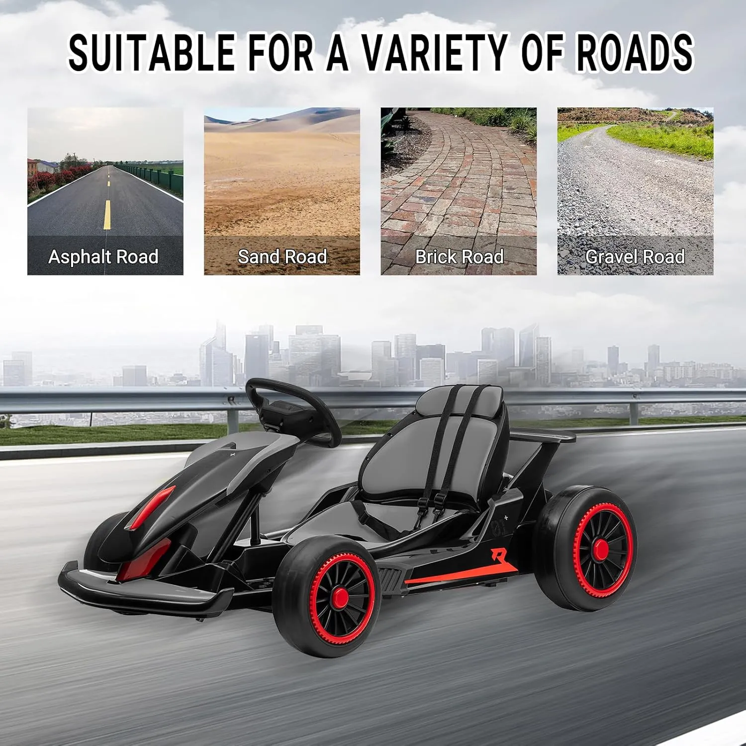 24V Go Kart for Kids 6+ Ride On Drift Kart with 200W*2 Extra Powerful Motors 8.1MPH High Speed Drifting with Music Horn