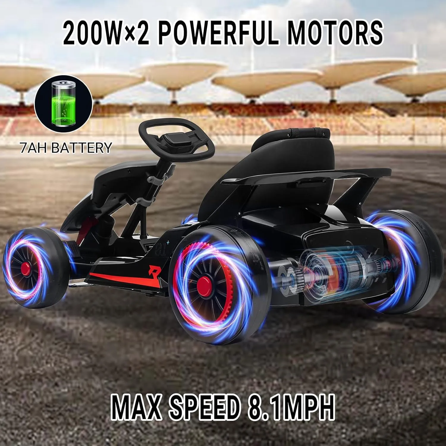 24V Go Kart for Kids 6+ Ride On Drift Kart with 200W*2 Extra Powerful Motors 8.1MPH High Speed Drifting with Music Horn