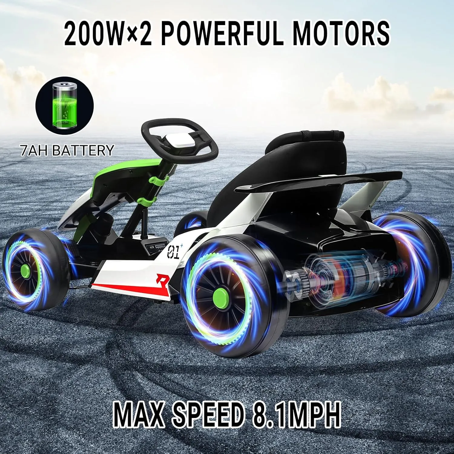 24V Go Kart for Kids 6+ Ride On Drift Kart with 200W*2 Extra Powerful Motors 8.1MPH High Speed Drifting with Music Horn