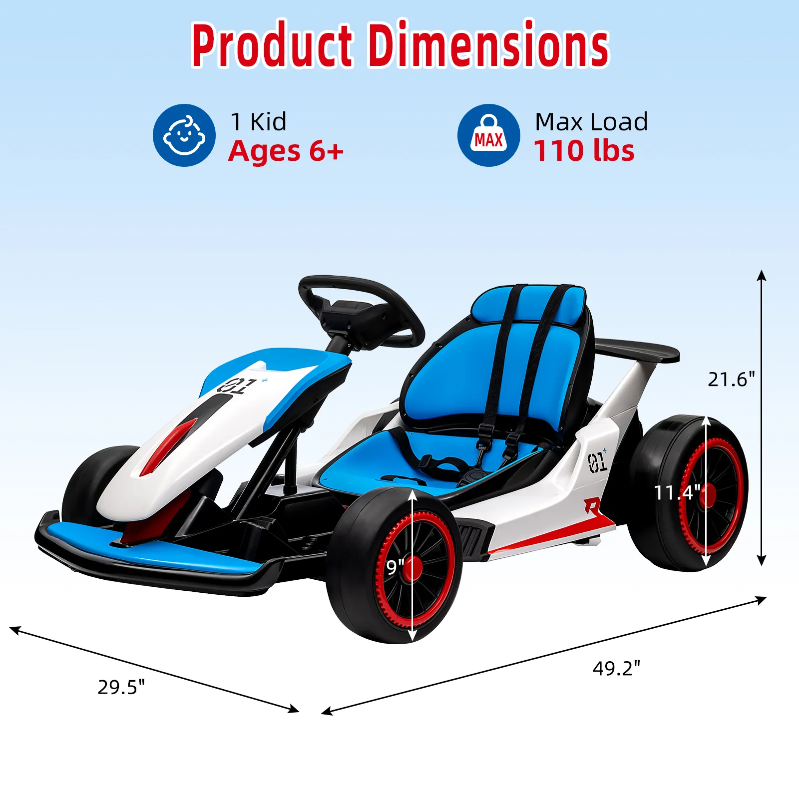 24V Go Kart for Kids 6+ Ride On Drift Kart with 200W*2 Extra Powerful Motors 8.1MPH High Speed Drifting with Music Horn