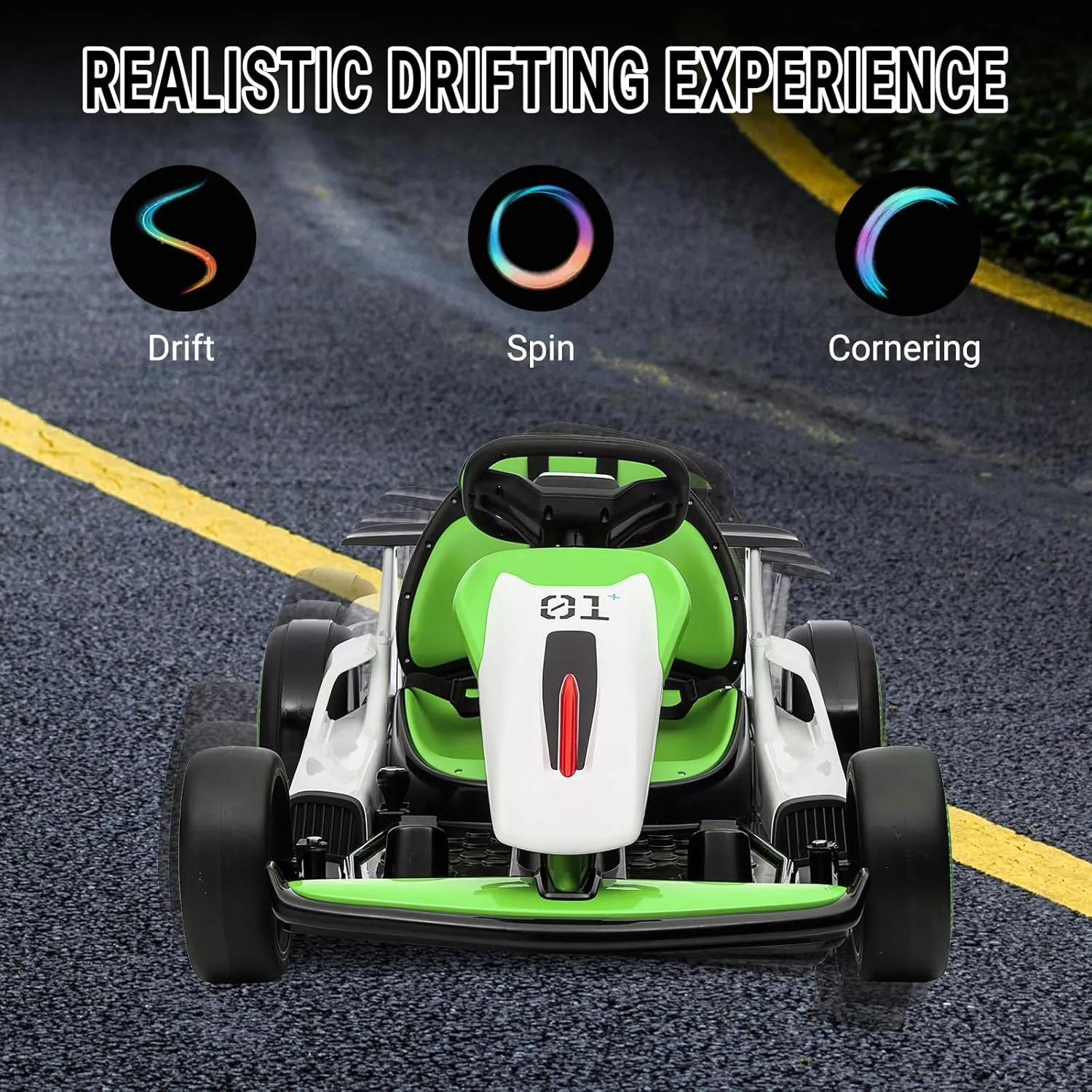 24V Go Kart for Kids 6+ Ride On Drift Kart with 200W*2 Extra Powerful Motors 8.1MPH High Speed Drifting with Music Horn