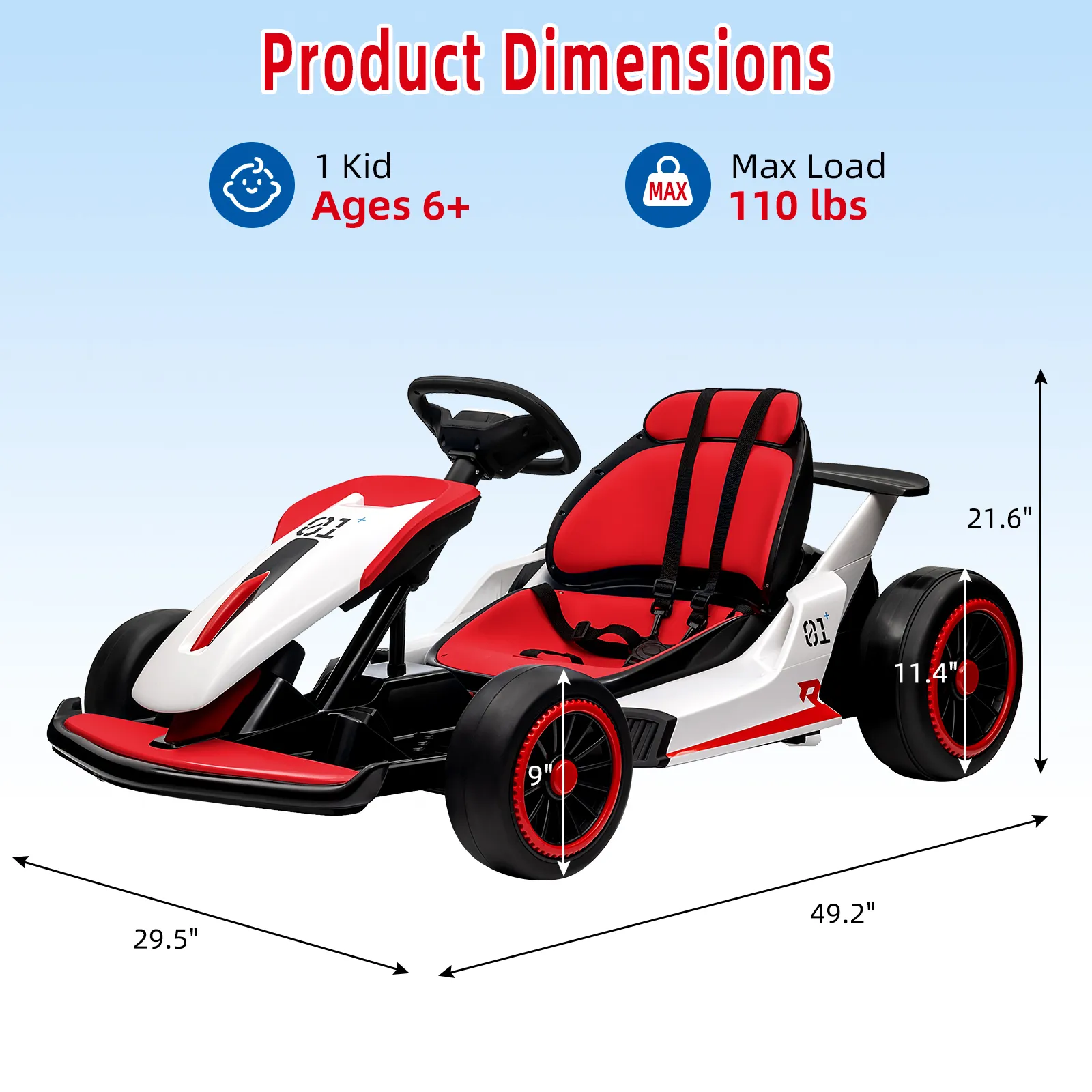 24V Go Kart for Kids 6+ Ride On Drift Kart with 200W*2 Extra Powerful Motors 8.1MPH High Speed Drifting with Music Horn