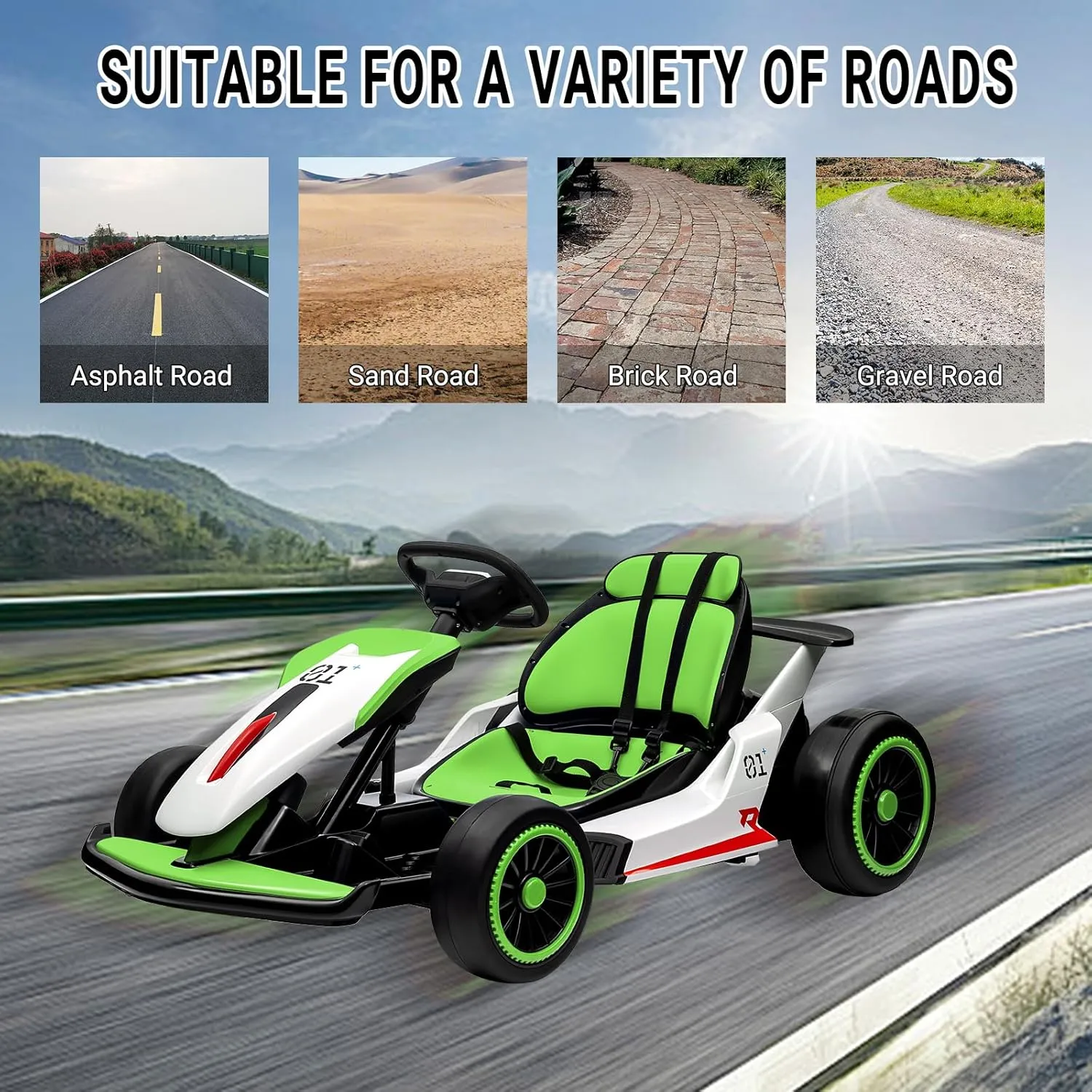 24V Go Kart for Kids 6+ Ride On Drift Kart with 200W*2 Extra Powerful Motors 8.1MPH High Speed Drifting with Music Horn