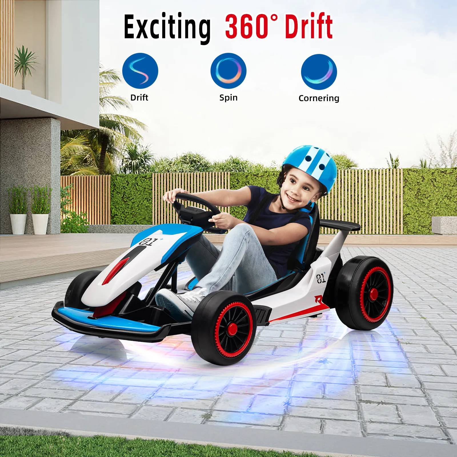 24V Go Kart for Kids 6+ Ride On Drift Kart with 200W*2 Extra Powerful Motors 8.1MPH High Speed Drifting with Music Horn