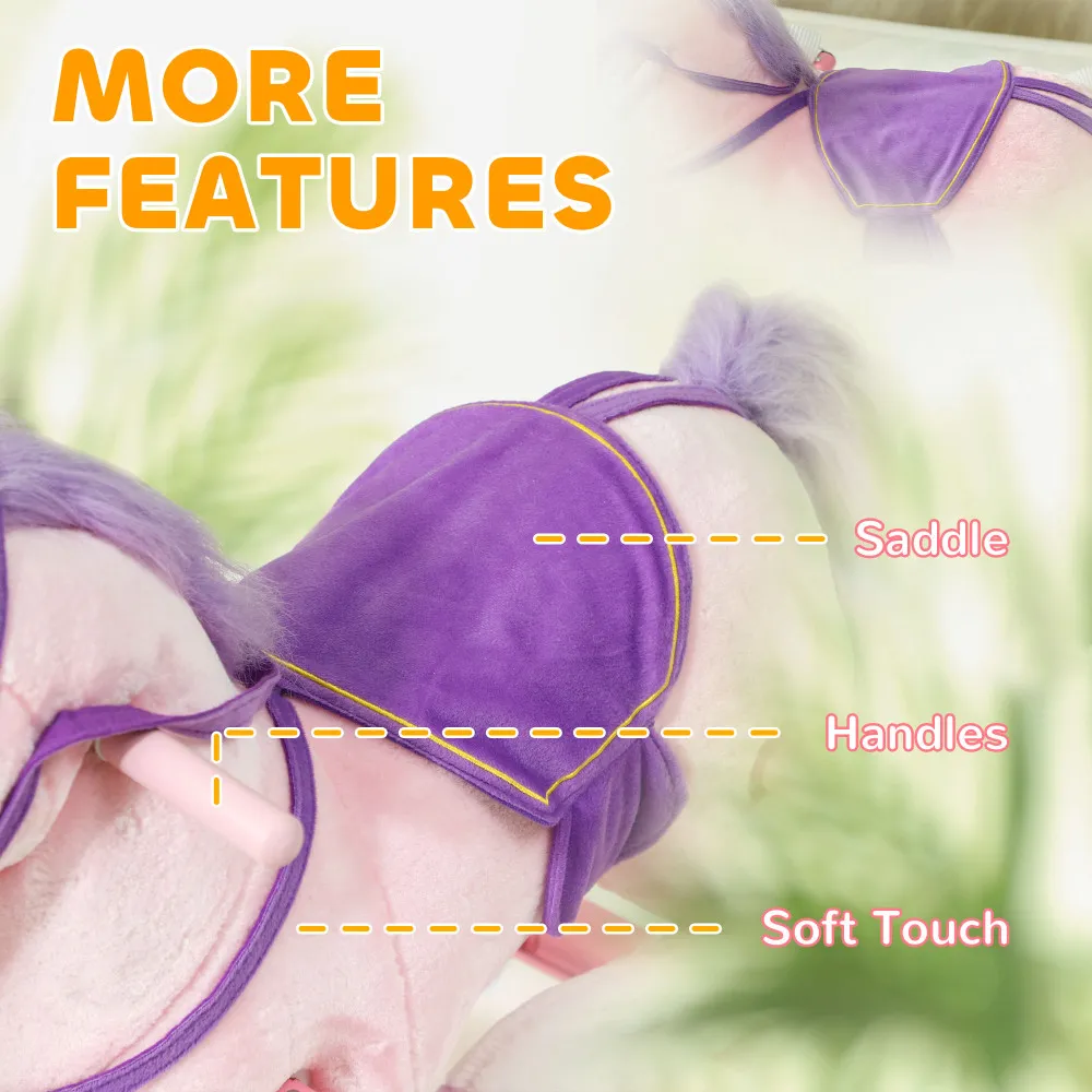 Spring Rocking Horse, Kids Ride on Horse, Plush Horse Ride-on with Sounds & Foot Stirrups, Saddle for Kids 3-8 Years, Pink