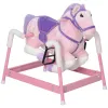 Spring Rocking Horse, Kids Ride on Horse, Plush Horse Ride-on with Sounds & Foot Stirrups, Saddle for Kids 3-8 Years, Pink