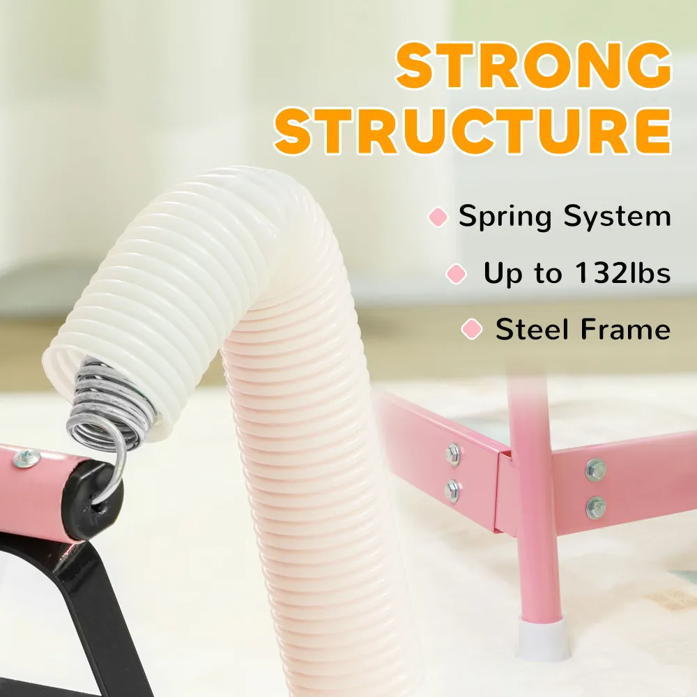 Spring Rocking Horse, Kids Ride on Horse, Plush Horse Ride-on with Sounds & Foot Stirrups, Saddle for Kids 3-8 Years, Pink