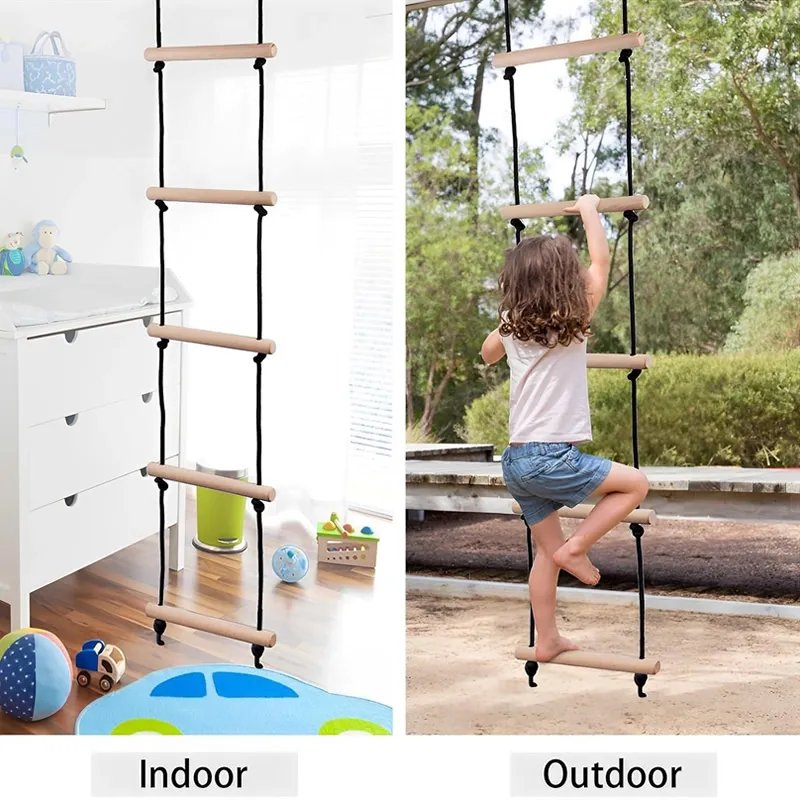 Children Climbing Rope Ladder Wooden Swing Kids Indoor Outdoor Tree Playground Recreation Play Game Bodybuilding Set