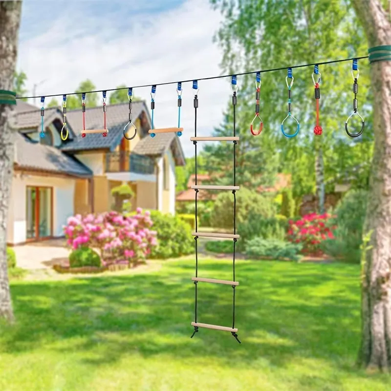 Children Climbing Rope Ladder Wooden Swing Kids Indoor Outdoor Tree Playground Recreation Play Game Bodybuilding Set