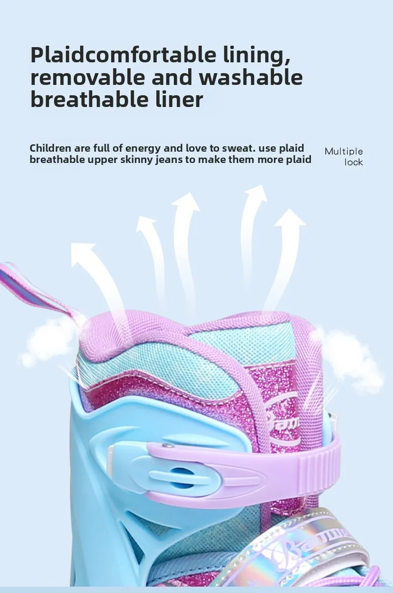 Children's Roller Skates2-12Beginner's Colorful Four-Wheel Flashing Roller Skates for Boys and Girls