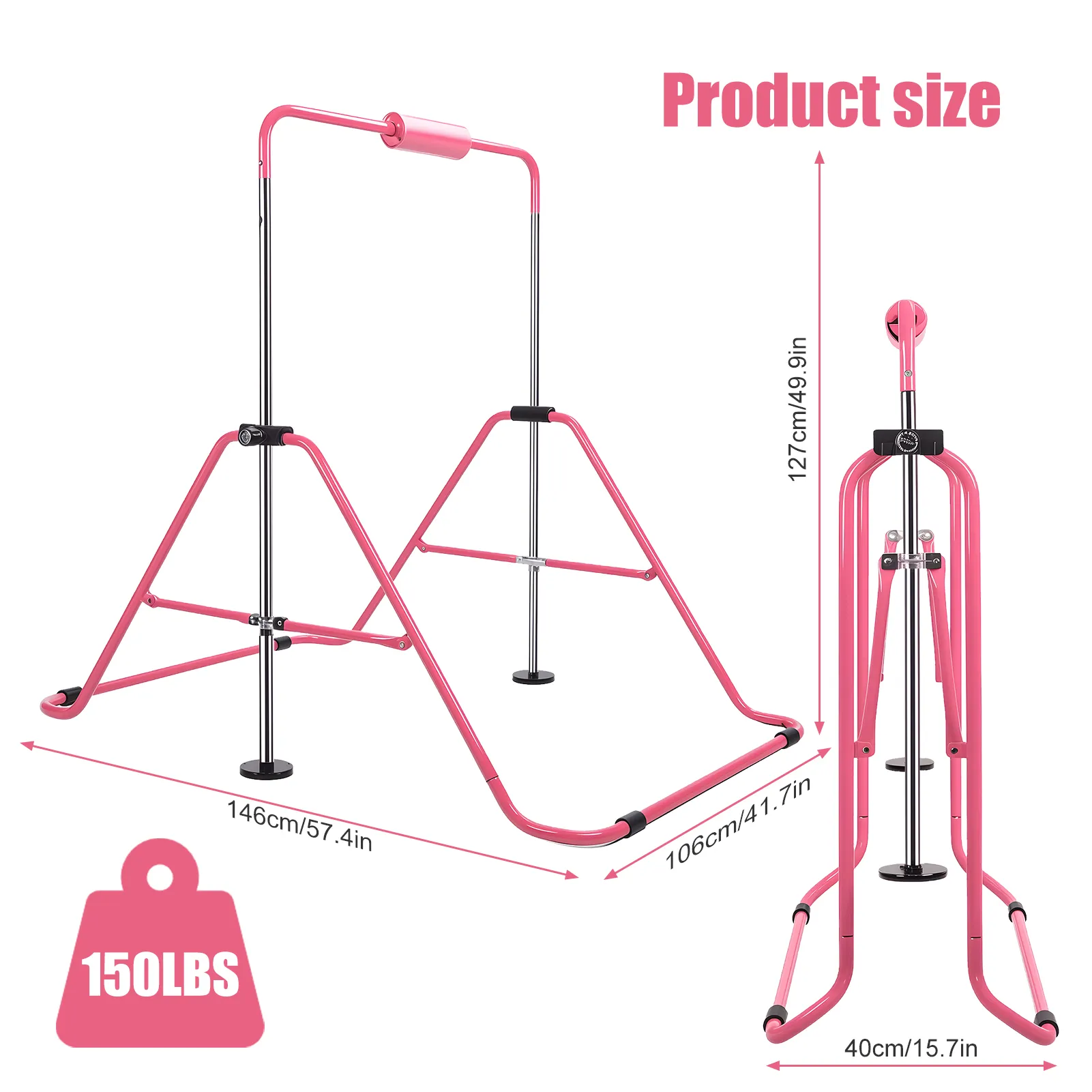 Adjustable Height Gymnastic Horizontal Bar, Expandable Gymnastics Bar, Pull Up Stand Station, Kids Folding Training Monkey Bar