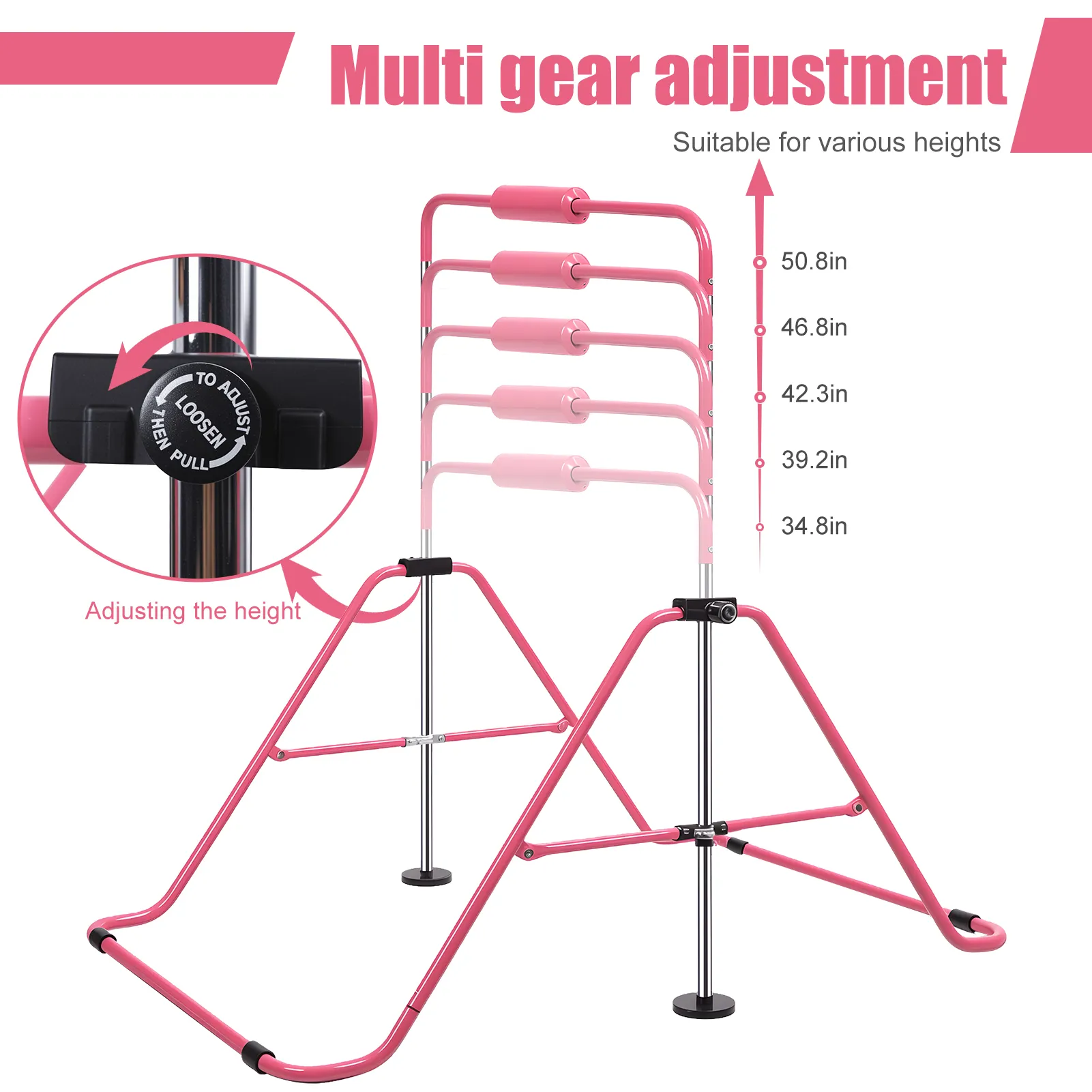 Adjustable Height Gymnastic Horizontal Bar, Expandable Gymnastics Bar, Pull Up Stand Station, Kids Folding Training Monkey Bar