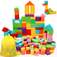 Wooden Building Blocks Set with Storage Bag Wooden Toys for Kids Assembled Building Blocks Early Educational Toys for Children