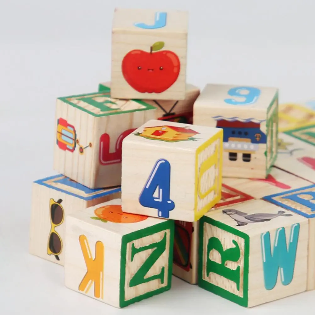 1 Set Kids Wooden Building Block Toy with Storage Box Preschool ABC Letter Number Learning Educational Puzzle Cube Stacking Game