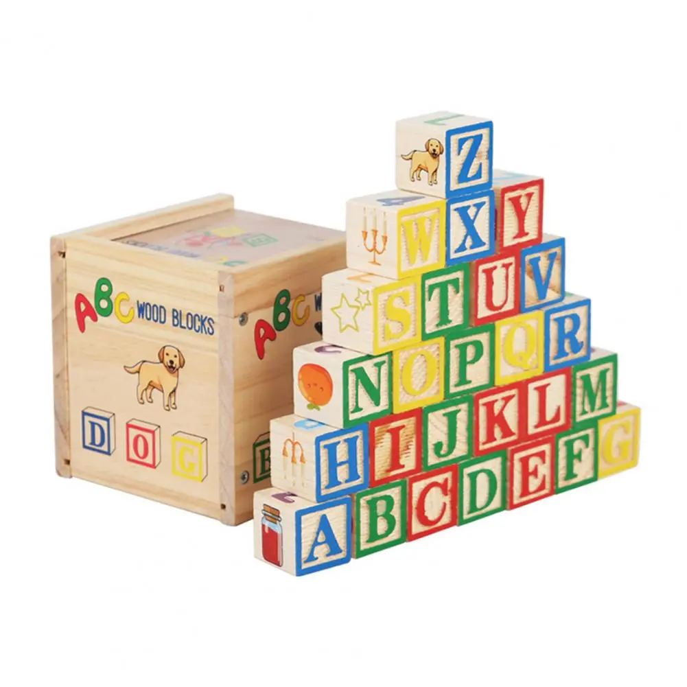 1 Set Kids Wooden Building Block Toy with Storage Box Preschool ABC Letter Number Learning Educational Puzzle Cube Stacking Game