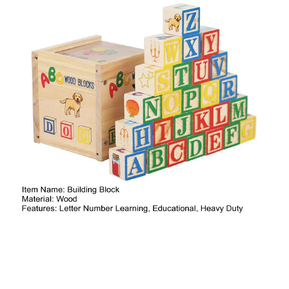 1 Set Kids Wooden Building Block Toy with Storage Box Preschool ABC Letter Number Learning Educational Puzzle Cube Stacking Game