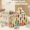 1 Set Kids Wooden Building Block Toy with Storage Box Preschool ABC Letter Number Learning Educational Puzzle Cube Stacking Game