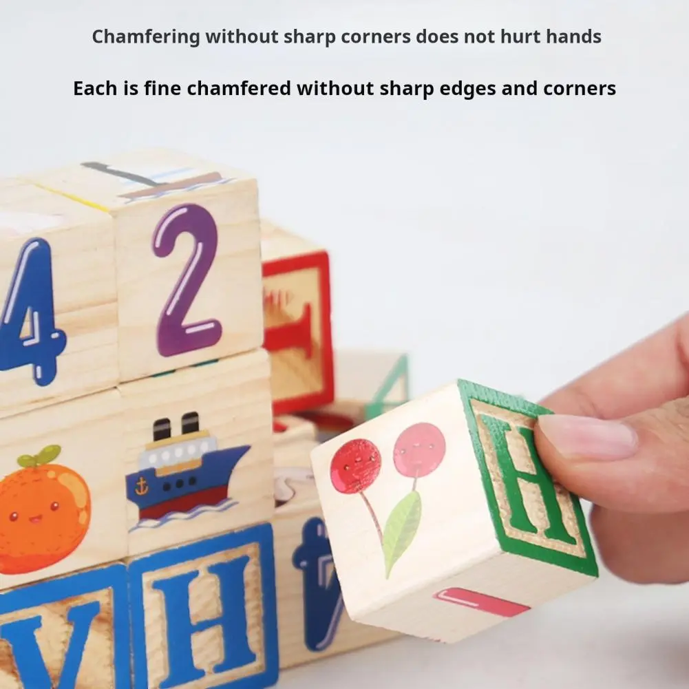 1 Set Kids Wooden Building Block Toy with Storage Box Preschool ABC Letter Number Learning Educational Puzzle Cube Stacking Game