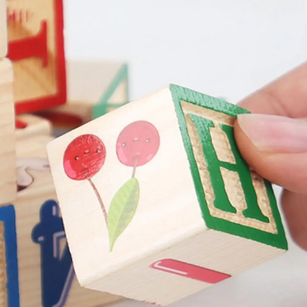 1 Set Kids Wooden Building Block Toy with Storage Box Preschool ABC Letter Number Learning Educational Puzzle Cube Stacking Game