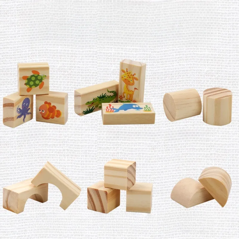 Wooden DIY Puzzle Blocks for Boys And Girls Montessori Stacking Blocks Colorful Educational Creative Toys Enlightenment Thinking