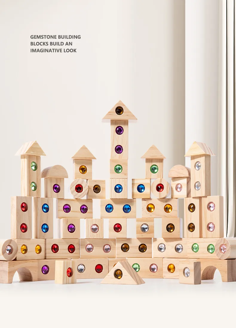 DIY Blocks Sparkling Acrylic Toy Kids Wooden Montessori Rainbow Gem Stacking Blocks Colorful Educational Wooden Creative Toys