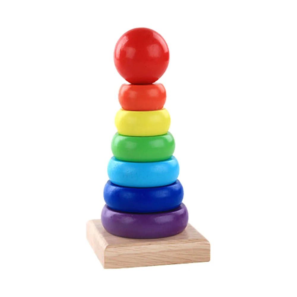 Baby Wooden Toys Rainbow Stacking Ring Tower Blocks Puzzle Toys Montessori Educational Color Shape Geometric Game Toys for Kids