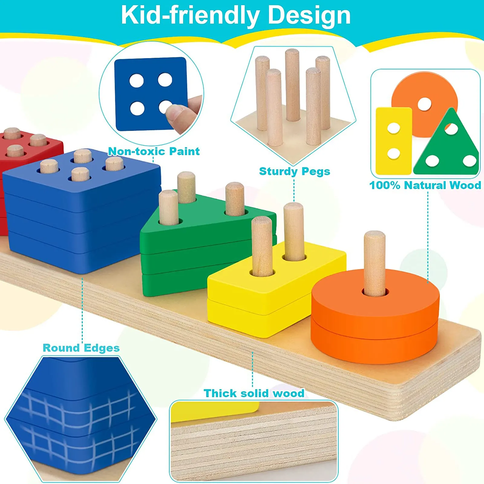 Baby Wooden Toys Rainbow Stacking Ring Tower Blocks Puzzle Toys Montessori Educational Color Shape Geometric Game Toys for Kids