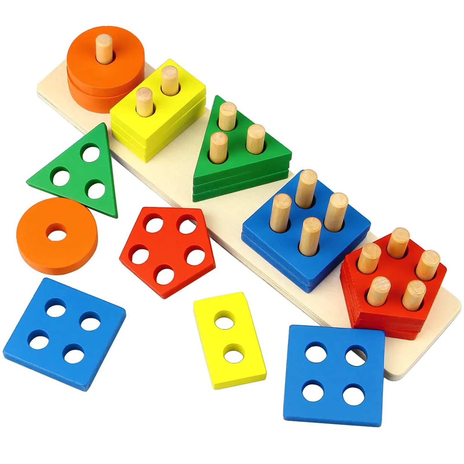Baby Wooden Toys Rainbow Stacking Ring Tower Blocks Puzzle Toys Montessori Educational Color Shape Geometric Game Toys for Kids