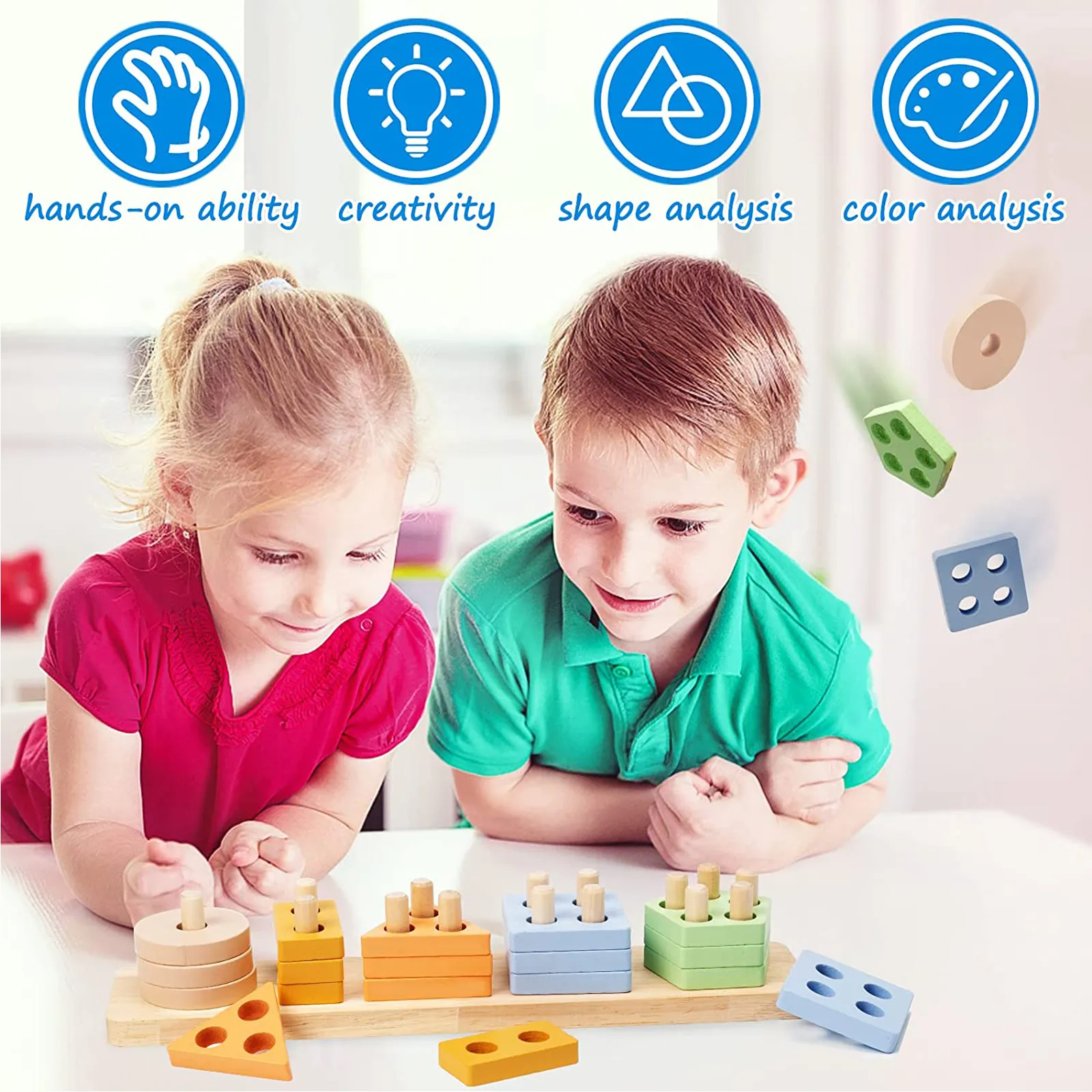 Baby Wooden Toys Rainbow Stacking Ring Tower Blocks Puzzle Toys Montessori Educational Color Shape Geometric Game Toys for Kids