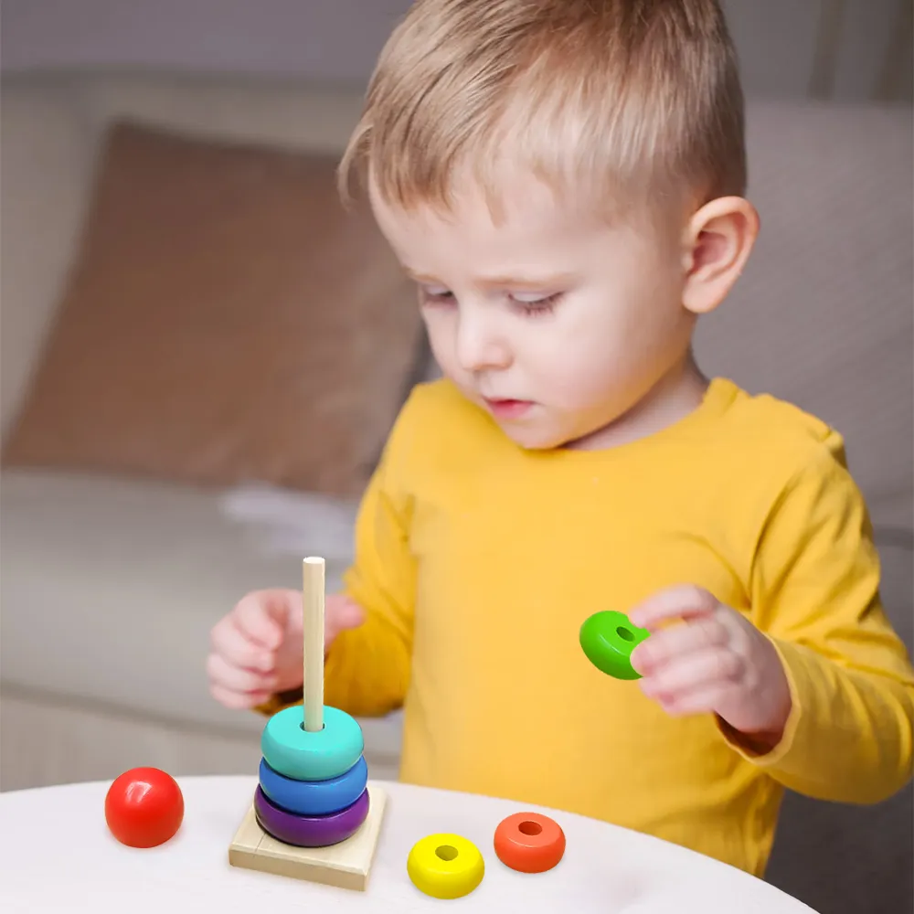 Baby Wooden Toys Rainbow Stacking Ring Tower Blocks Puzzle Toys Montessori Educational Color Shape Geometric Game Toys for Kids