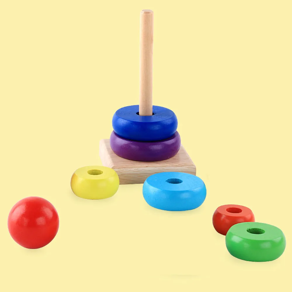 Baby Wooden Toys Rainbow Stacking Ring Tower Blocks Puzzle Toys Montessori Educational Color Shape Geometric Game Toys for Kids