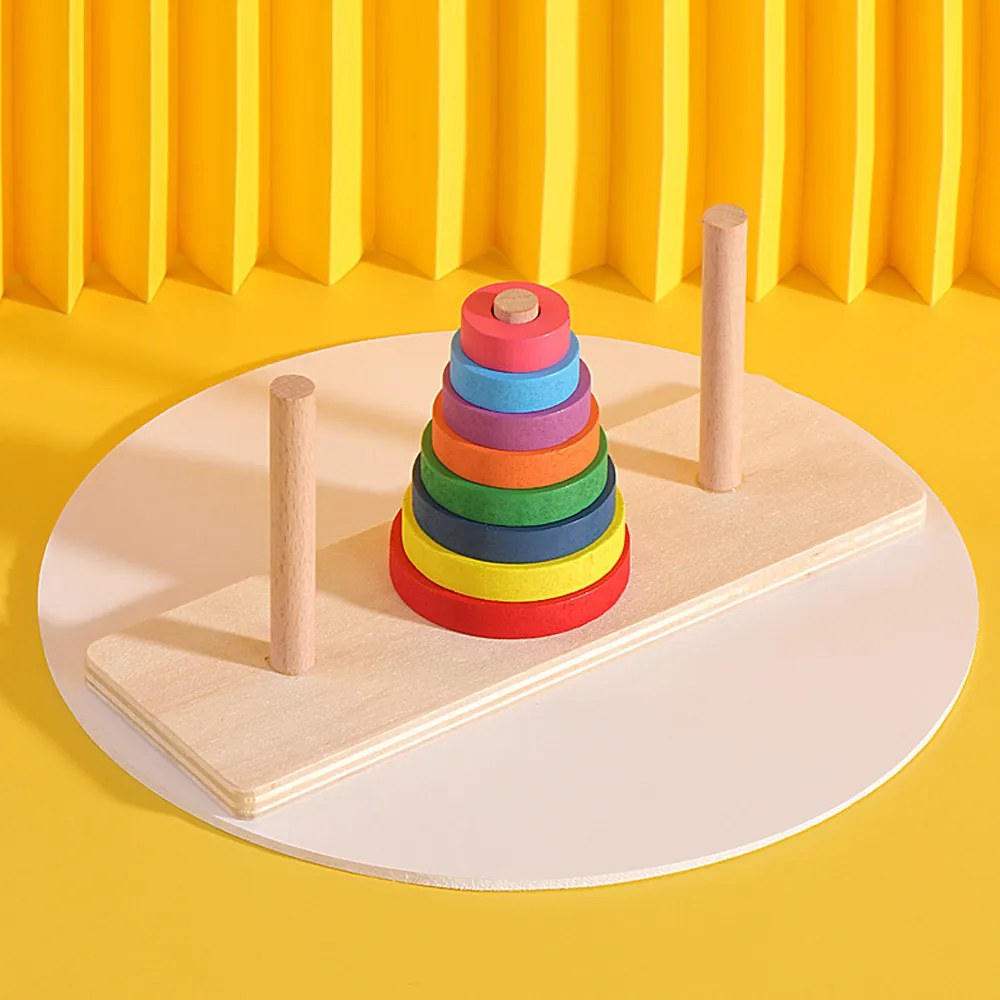 Baby Wooden Toys Rainbow Stacking Ring Tower Blocks Puzzle Toys Montessori Educational Color Shape Geometric Game Toys for Kids