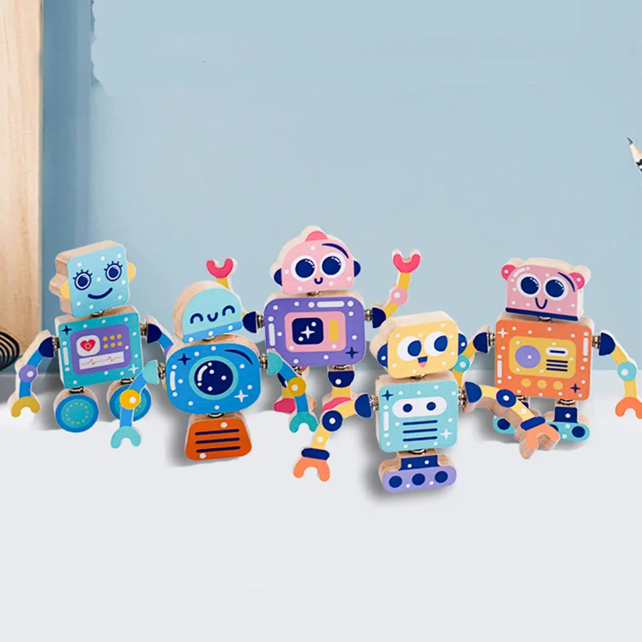 Wooden Snap-Together Building Toys Robot Building Blocks Montessori Toys Gift for 3 4 5 6 Years Toddlers Kids