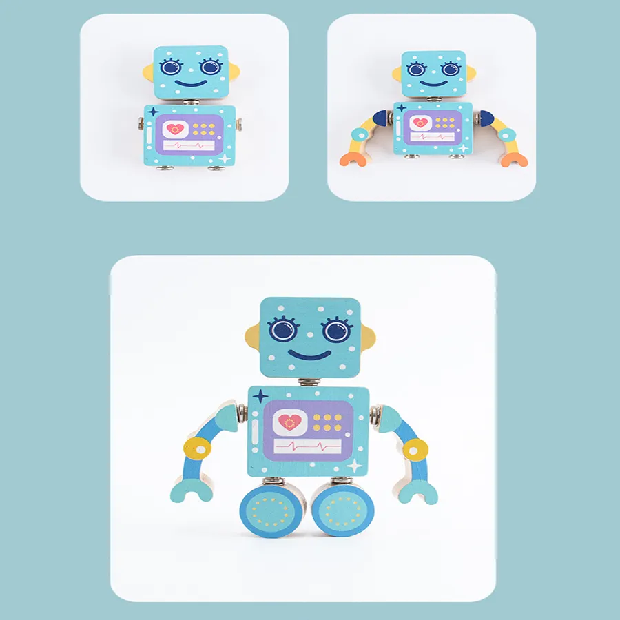 Wooden Snap-Together Building Toys Robot Building Blocks Montessori Toys Gift for 3 4 5 6 Years Toddlers Kids